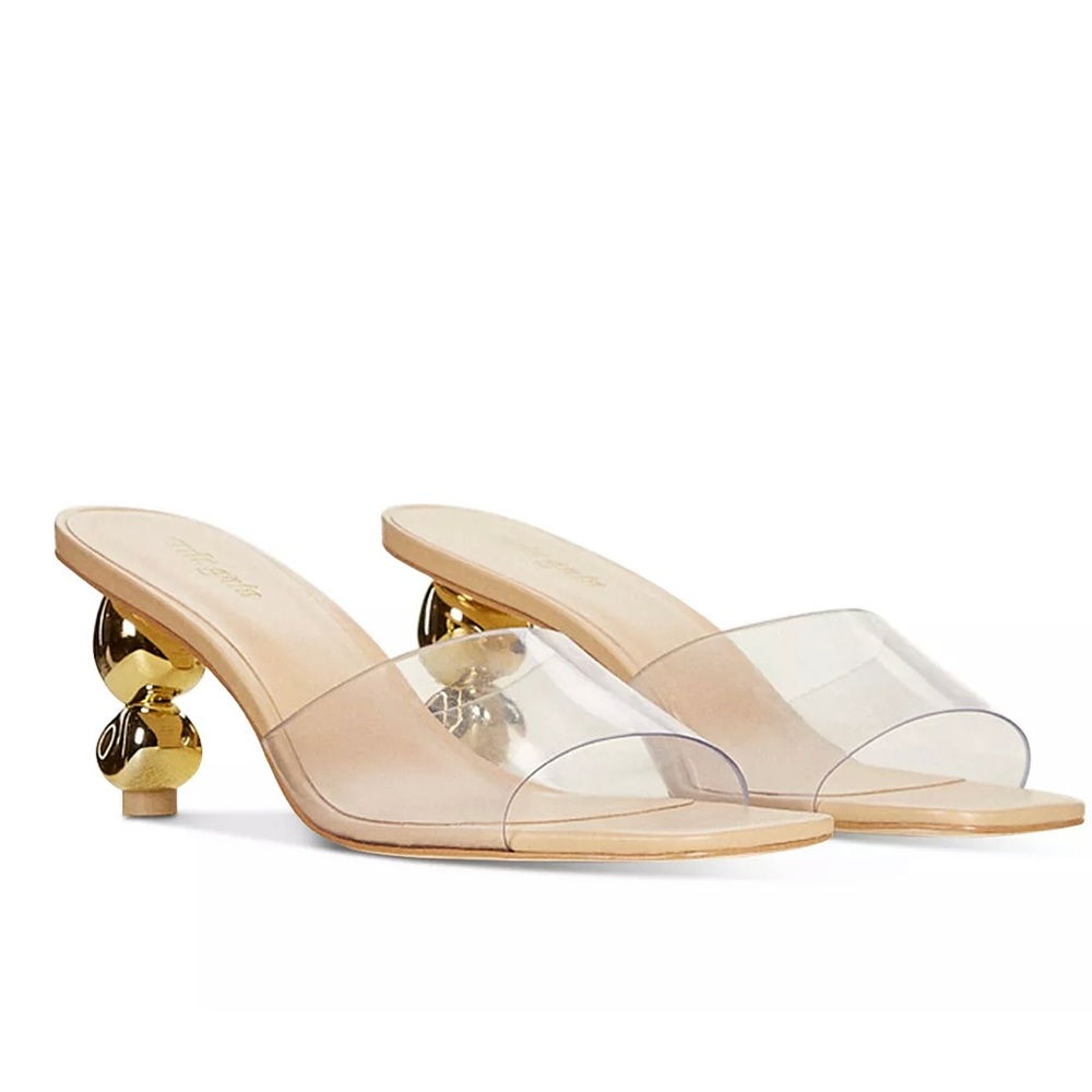 NWT Cult Gaia Gigi Sphere Heel Vinyl Mule Slide Sandal, Gold
